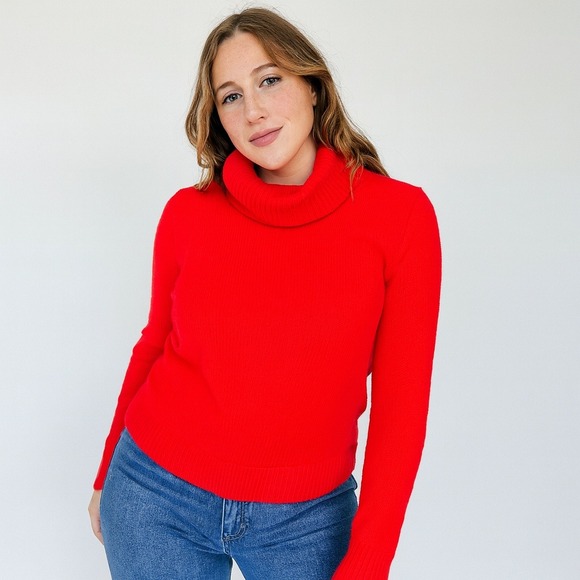J.Crew Merino Wool Blend Sweater Women Small Red Knit Pullover Turtleneck Preppy - Picture 1 of 7